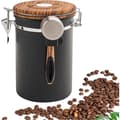 Kaffeboks lufttett 1,8L, 304 rustfritt stål kaffebønnebeholder med enveisventil og datospore, svart