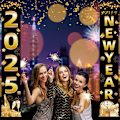 Miniatyrbilde 4 av 5: Svart Happy New Year Dørbanner 2025 - lett å henge og egnet for nyttårsaften cruise dørdekor eller utendørs nyttårsaften