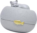 Sovende kat kæledyrsurne til aske, mindeboks til kat i harpiks med guldfisk-detalje, kæledyrsurne til katteelskere, grå