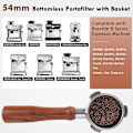 Pikkukuva 5 / 5: Pohjaton portafilter 54mm Barista-sarjalle ja espressokoneille, portafilter suodatinpesällä