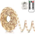3m Battery Powered LED Strips with Remote Control Waterproof 8 Modes Dimmable Timer Self-Adhesive Cuttable (Warm White)