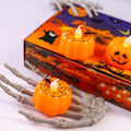 Miniatyrbilde 3 av 5: Halloween-lys uten flamme, gresskar-telys med spøkelsesansikt som flimrer, LED-lys batteridrevet høstdekor 12-pakning