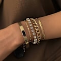 Miniatyrbillede 2 af 5: Lagdelt guldarmbåndssæt til kvinder Trendy Stacking Cuban Link Bangles Justerbare Zirconia Tennis Chain Armbånd Smykkegave