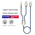 Miniatyrbillede 2 af 5: 2-i-1 Type-C Bil Audiokabel 1 Split 2 Type C til USB A 3,5 mm Aux Kabel Blå
