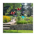 Miniatyrbilde 2 av 5: Vindspinner, vindspinnere for hage og hage i metall med 3 snurrende blomster og sommerfugler