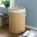 Round Bamboo Laundry Basket with Lid, Storage Basket for Clothes, Natural, 35 x 35 x 50 cm