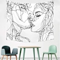 Pikkukuva 2 / 5: Moderni suudelma -seinävaate, abstrakti taide, psykedeelinen polyesteri, kodin sisustus, moderni koriste (valkoinen 150 x 200 cm)