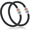 Miniatyrbillede 1 af 5: 2 stk. Læderarmbånd Sort Regnbue Magnetisk Læderledning Mænd Kvinder Tilbehør