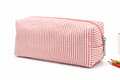 Stor penalhus, slidstærkt polyester, rummelig opbevaring med lynlås, til skole og kontor, lyserøde og hvide striber, 21x7,5x8 cm