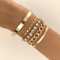 Miniatyrbillede 5 af 5: Lagdelt guldarmbåndssæt til kvinder Trendy Stacking Cuban Link Bangles Justerbare Zirconia Tennis Chain Armbånd Smykkegave
