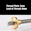 Miniatyrbilde 4 av 7: T8 8mm Trapezformet gjengestang i rustfritt stål og messingmutter for 3D-printer 500mm 0.1