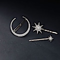 Miniatyrbillede 2 af 5: Pakke med 3 vintage hårnåle i legering, måne, stjerne, bobby pins, glitter hårklemme, pandehårsklemmer