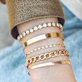 Miniatyrbillede 4 af 5: Lagdelt guldarmbåndssæt til kvinder Trendy Stacking Cuban Link Bangles Justerbare Zirconia Tennis Chain Armbånd Smykkegave