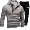 Miniatyrbild 5 av 5: Set med sweatshirt och byxor Herrkläder Sportset Herrkläder Mode Kostymer Nytt Tvådelat Herr Träningsset Höst Herrkläder svart röd black-red M