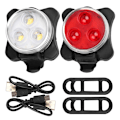 Miniatyrbilde 1 av 5: Superlysende vanntett front- og baklyktsett for sykkel - 4 lysmoduser - (2 svarte LED-lys, 2 USB, 2 stropper)
