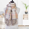 Miniatyrbilde 2 av 4: Mote-sjal og skjerf for damer, vinter-skjerf, pledd-skjerf for kvinner, tartan-skjerf, gaver til damer (beige+gul)
