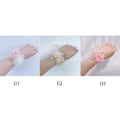 Miniatyrbillede 4 af 9: Piger Brudepige Håndledsblomster Perle Rhinestones Rose Armbånd Stof Håndblomster 2