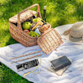 Miniatyrbillede 2 af 5: Camping spisepinde etui, udendørs bærbare folde spisepinde læder etui - rejse bestik opbevaringsboks til udendørs picnic, camping, vandretursort1stk