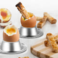 Miniatyrbilde 5 av 5: Eggkopper - 2-pak rustfritt stål eggkopp - Stablebar hardkokt eggkopp med base for servering, frokost, brunsj
