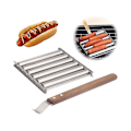 Miniatyrbilde 4 av 5: Pølsevalse i rustfritt stål, pølsevalseholder med langt trehåndtak, grillpølsegriller for Ev