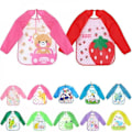 Miniatyrbilde 2 av 3: Søte baby-smekker Vanntette langarmede forkle Barn fôring Smock Bib Burp Klær Myke Spise Småbarn