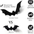 Miniatyrbillede 2 af 5: Fledermus Vægsmykke, 60 stk. 3D Halloween Dekorationsstickers i 4 Størrelser, Vandafvisende Sorte Spøgelsesfladdermus til Rumindretning