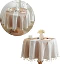 Rund duk, skrynkelresistent polyester, med tofsar, dekorativ, brun, 140 cm i diameter.