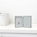 Miniatyrbilde 4 av 5: Dobbel bilderamme 4x6in Rustikk grå fotorammer i tre, hengslet sammenleggbar, bryllupsgaver, mors da