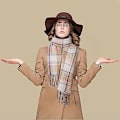 Miniatyrbilde 4 av 4: Mote-sjal og skjerf for damer, vinter-skjerf, pledd-skjerf for kvinner, tartan-skjerf, gaver til damer (beige+gul)