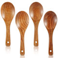 Miniatyrbillede 1 af 5: 4 stk. Træskeer 21,5 cm Træ Risske Versatile Serveringsske Non Stick Varmebestandig Coo