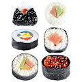 Miniatyrbilde 1 av 2: 6 stk kunstig sushi prøve falsk mat simulering risruller modell realistisk naturtro sushi modell