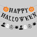 Miniatyrbillede 5 af 5: Glitrende Sort Happy Halloween Banner - 8,2 ft (1 stk) - Perfekt til Spooky-Spirited Festligheder