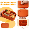 Miniatyrbillede 4 af 5: 2 stk. silikone bento-boks, 4-rum bento-madkasser, lækagesikre salat bento-boks til frokost, mikroovnsikker