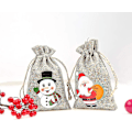 Miniatyrbilde 5 av 5: 36 stk julelinposer med snøring, juleburlap-godteposer med dobbel jute-snøring, 4 design snømann, julenisse, pingvin og