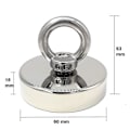 Miniatyrbillede 4 af 4: Super Stærk Neodymium Magnet 120 Kg - Stærke Magneter - Ideel Til Magnetisk Fiskeri - 60 Mm Med Neodymium Øje