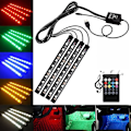 Miniatyrbillede 1 af 5: 4x Dc12v 9 Led Rgb Bil Indvendig Atmosfære Fodbrønds Strimmel Lys Usb Oplader