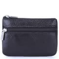 Small Wallet / Card Holder with Zipper Genuine Leather Black