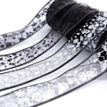 Miniatyrbillede 1 af 5: 4 Ruller Metallic Banded Edge Sheer Glitter Dots Wired Ribbon 1.96\" x 10 Yards DIY Gavemballageforsyninger - Sort/Sølv