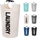 Laundry Basket with Padded Handles, Waterproof Foldable Laundry Hamper, Laundry Basket for Bathroom, Laundry Room, Dorm Room White