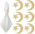 Guld servietringe sæt med 6, Ramadan-design med måne og stjerne, robust bordpynt i metal til bryllupsmiddage og Eid-banketter
