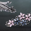 Miniatyrbillede 5 af 5: Blomster Rhinestone Hårspænder til Kvinder Fint Hår Glitter Sparkle Fancy Hårklemmer til Kvinder Og Piger Elegant (Pink& Blå)