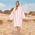 Pikkukuva 3 / 5: Raidallinen poncho-pyyhe aikuisille, huppu, ylisuuri kylpytakki, vaaleanpunainen