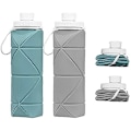 Miniatyrbild 1 av 4: Hopfällbara vattenflaskor 2-pack Bpa-fria Siliconce läckagesäkra återanvändbara resevattenflaskor