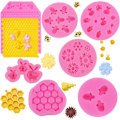 Miniatyrbillede 1 af 5: 7 stk. Blomster og bi-tema kagesilikoneforme til bagning og kagedekoration