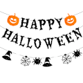Miniatyrbillede 2 af 5: Glitrende Sort Happy Halloween Banner - 8,2 ft (1 stk) - Perfekt til Spooky-Spirited Festligheder