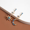 Miniatyrbillede 3 af 5: Crescent Moon Star Dangle Øreringe, Sol Måne Stjerner Drop Øreringe Hypoallergeniske, Stjerne og Måne Øreringe Studs