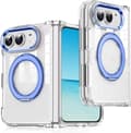 Magnetisk deksel for Google Pixel 9 Pro Fold, krystallklar PC-bakside med fleksibel TPU-ramme, 360° roterbart ringstativ, blå