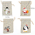 Miniatyrbilde 2 av 5: 36 stk julelinposer med snøring, juleburlap-godteposer med dobbel jute-snøring, 4 design snømann, julenisse, pingvin og
