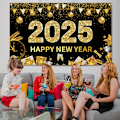 Miniatyrbillede 4 af 5: Sort Stor Happy New Year Banner til 2025 Nytårsaften Dekoration, let at skabe en stærk nytårs nedtælling