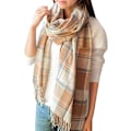 Miniatyrbilde 1 av 4: Mote-sjal og skjerf for damer, vinter-skjerf, pledd-skjerf for kvinner, tartan-skjerf, gaver til damer (beige+gul)